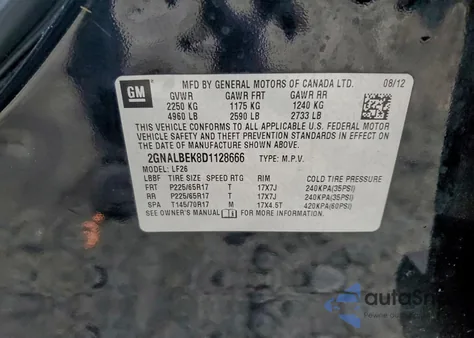 2013 Chevrolet Equinox Ls из США, поврежденный, VIN 2GNALBEK8D1128666